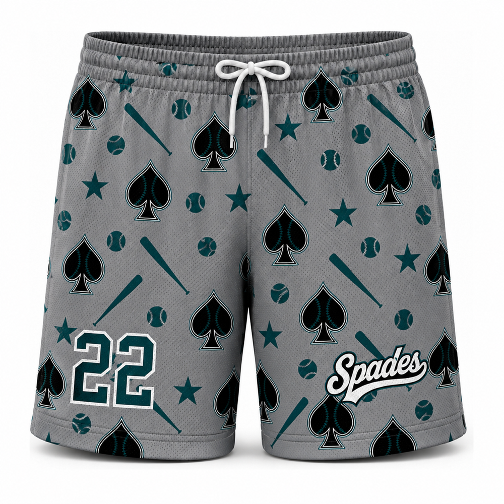 South Bay Spades Sublimated Mesh Shorts — Grey Pattern