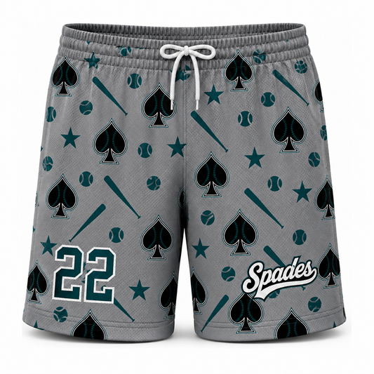 South Bay Spades Sublimated Mesh Shorts — Grey Pattern