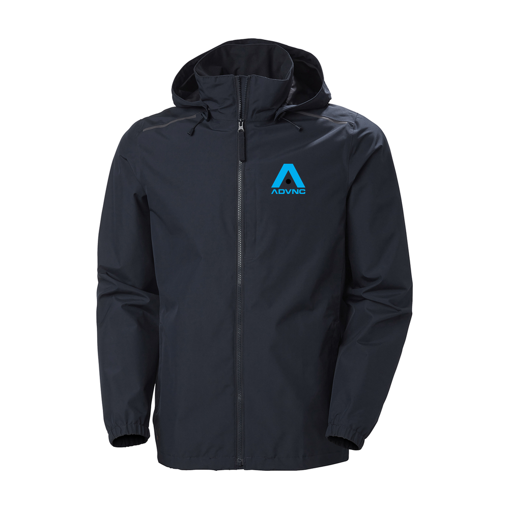 Navy Helly Hansen Men's Manchester 2.0 Shell Jacket with the blue ADVNC girls logo on the left chest