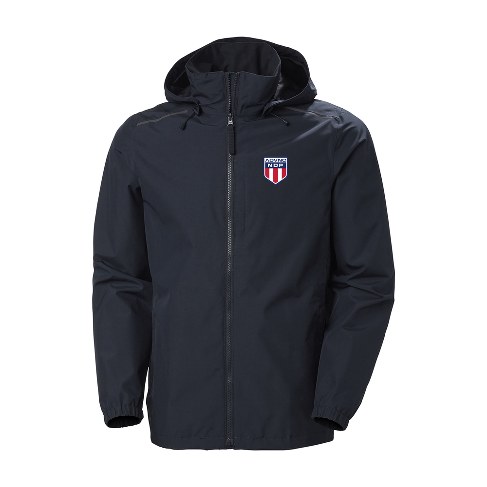 Navy Helly Hansen Men's Manchester 2.0 Shell Jacket with the ADVNC NDP shield logo on the left chest