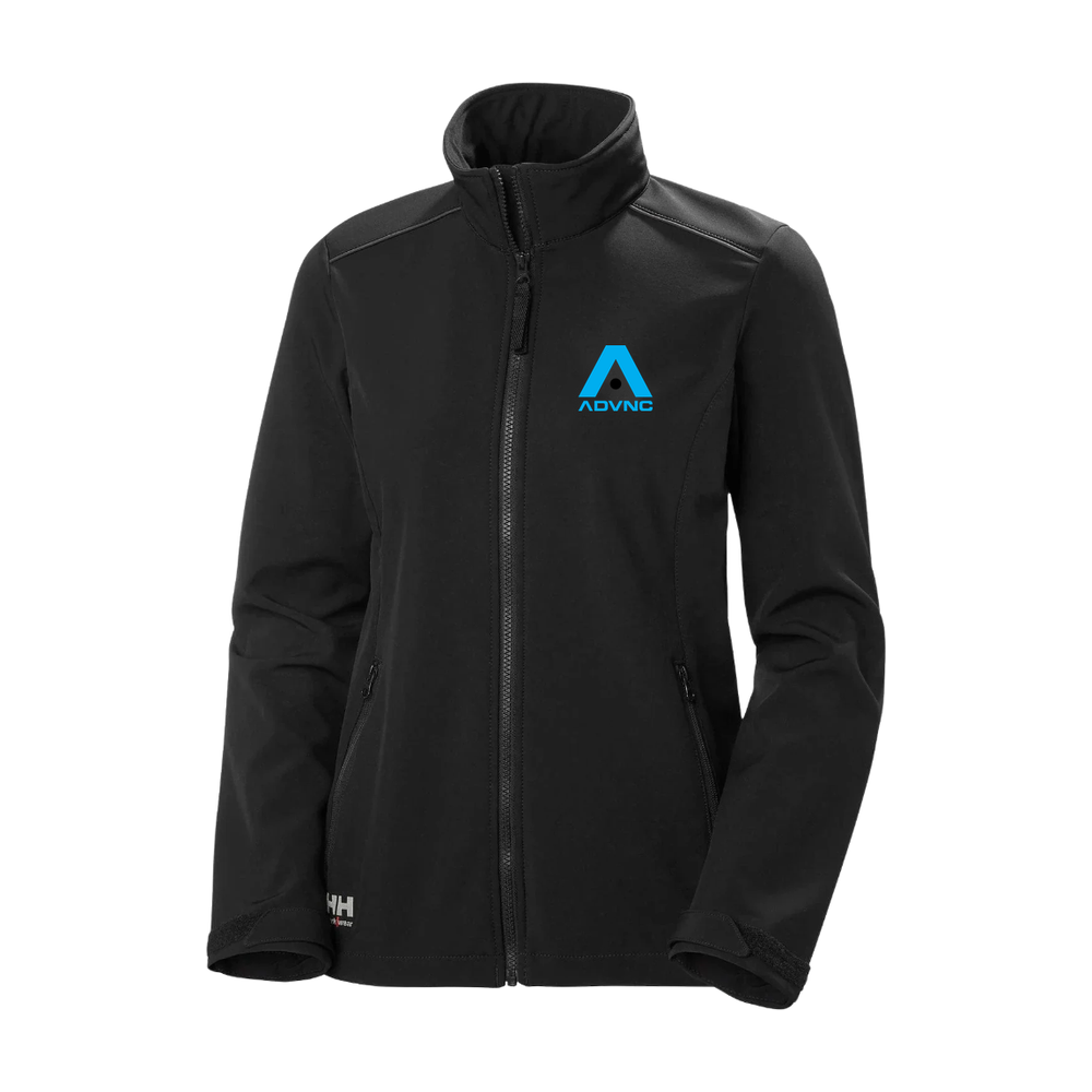 Black Helly Hansen Women's Manchester 2.0 Winter Jacket with the blue ADVNC girls logo on the left chest