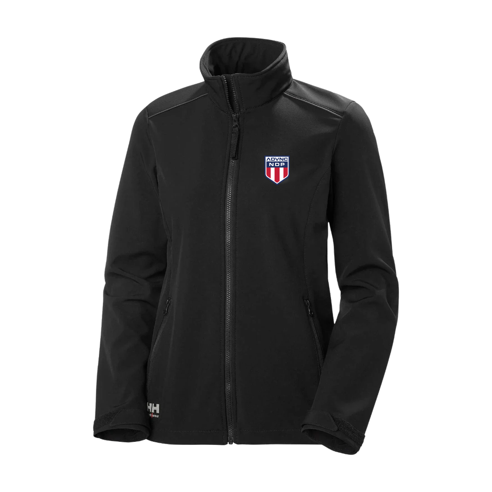 Black Helly Hansen Women's Manchester 2.0 Winter Jacket with the ADVNC NDP shield logo on the left chest