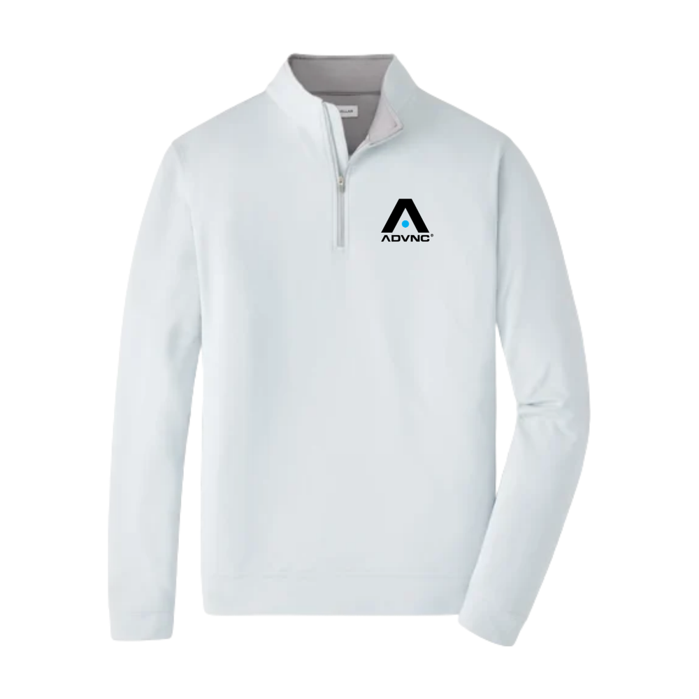British Grey Peter Millar Men's Perth Quarter-Zip with the ADVNC logo on the left chest