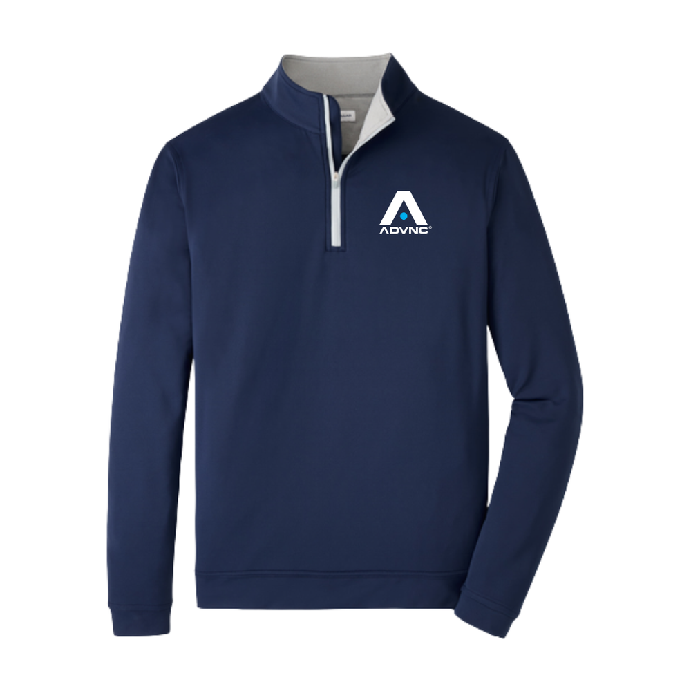 Navy Peter Millar Men's Perth Quarter-Zip with the ADVNC logo on the left chest