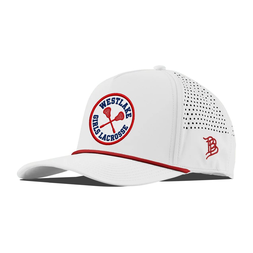 Branded Bills Performance Rope Hat — White / Red Rope with Westlake Girls Lacrosse front patch