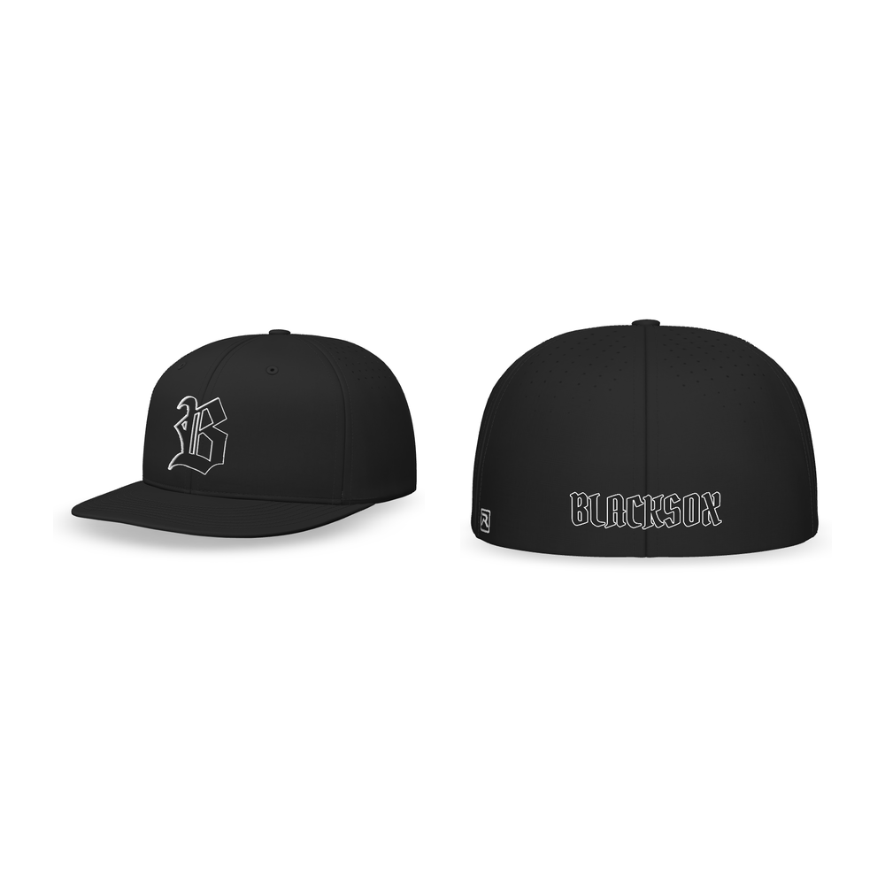Blacksox black R-Flex hat, front and back