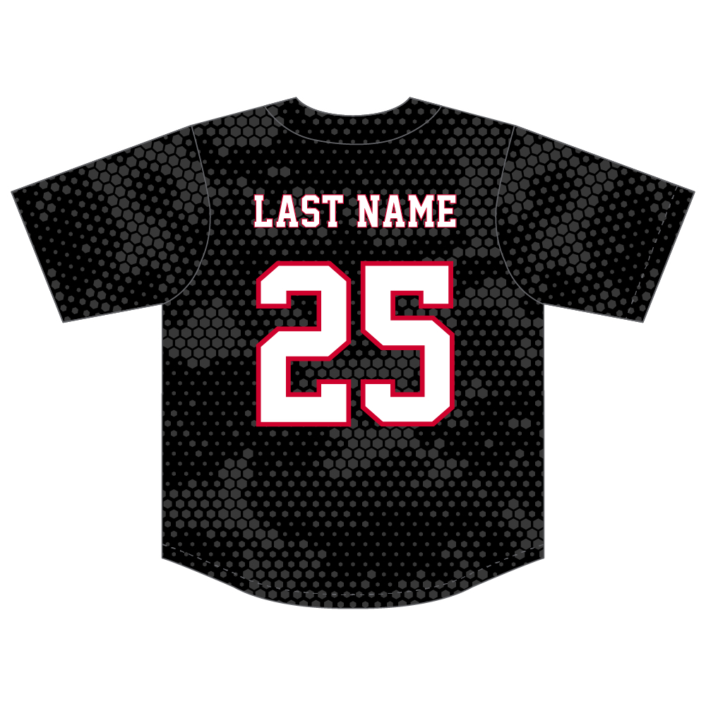 Bulldog Ball Club black full-button baseball jersey back with player name and number