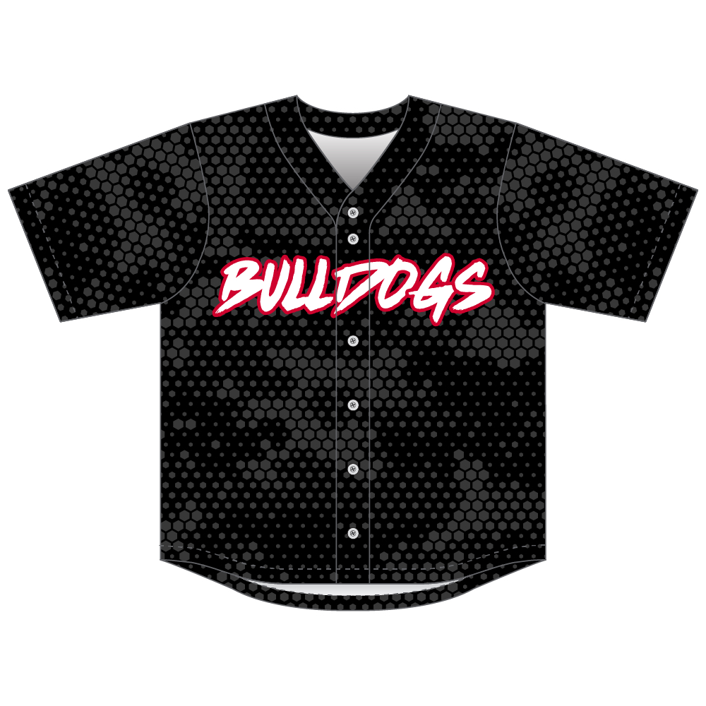 Bulldog Ball Club black full-button baseball jersey front