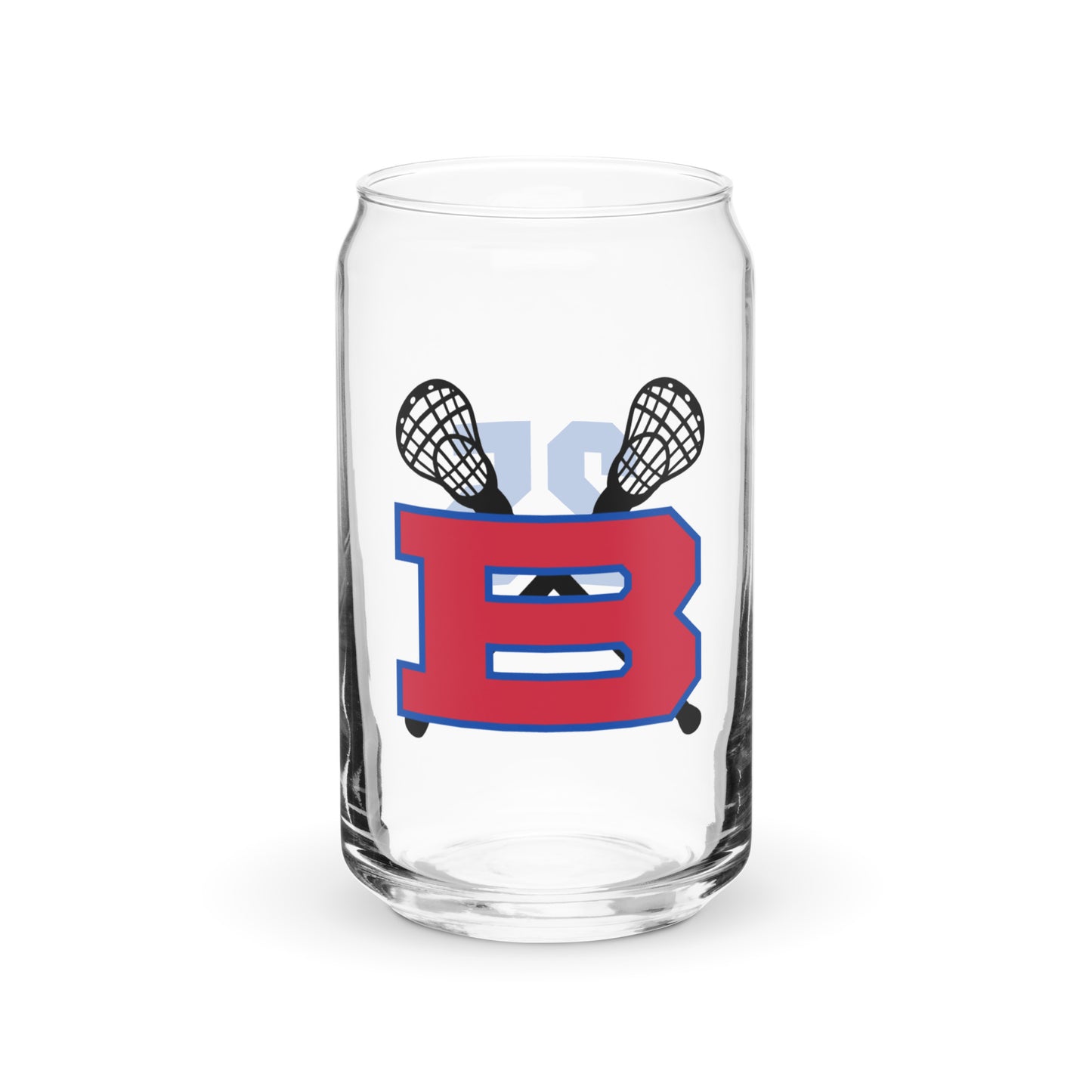 Bartlett HS Lacrosse Can-Shaped Glass w/ Lid & Straw (16 oz) - Personalized
