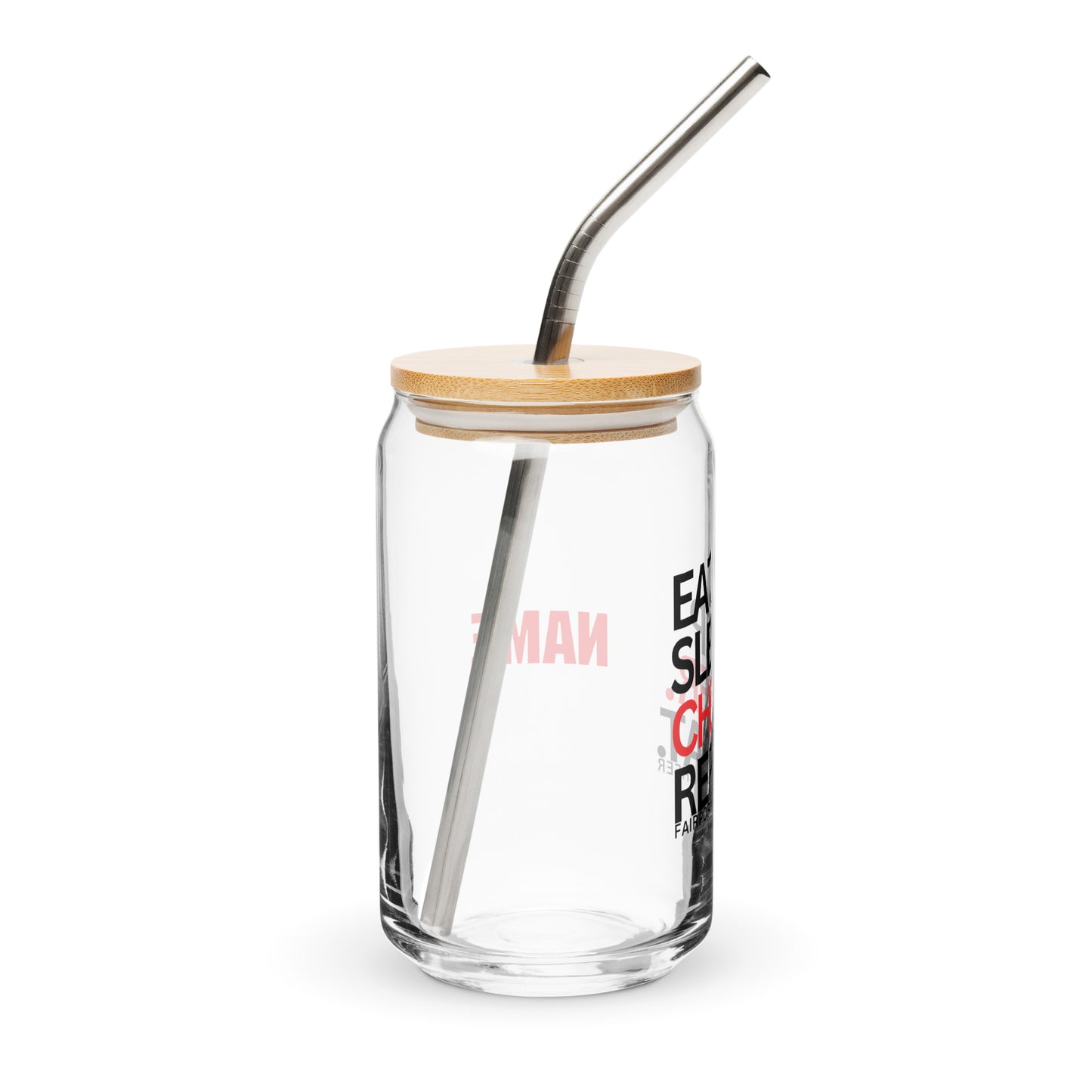 Fairport Football and Cheer Can-Shaped Glass w/ Lid & Straw (16 oz) - Personalizable