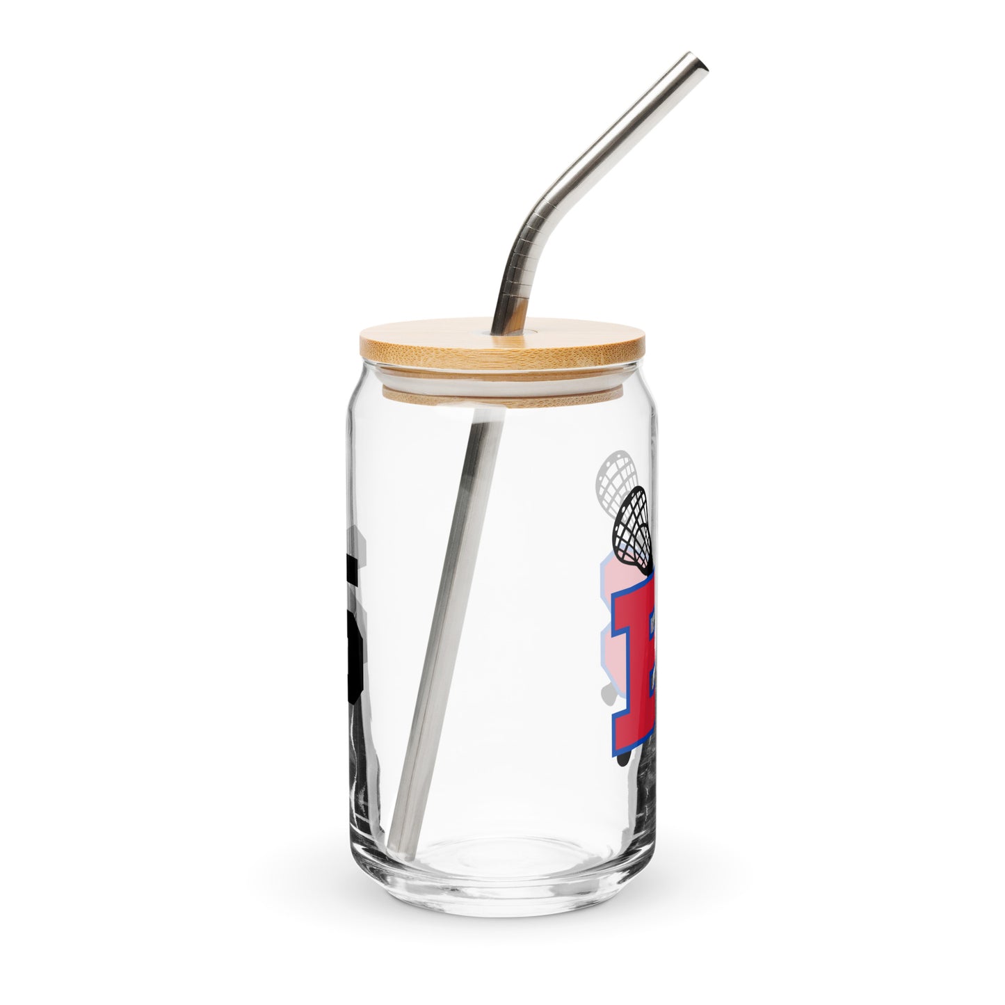 Bartlett HS Lacrosse Can-Shaped Glass w/ Lid & Straw (16 oz) - Personalized