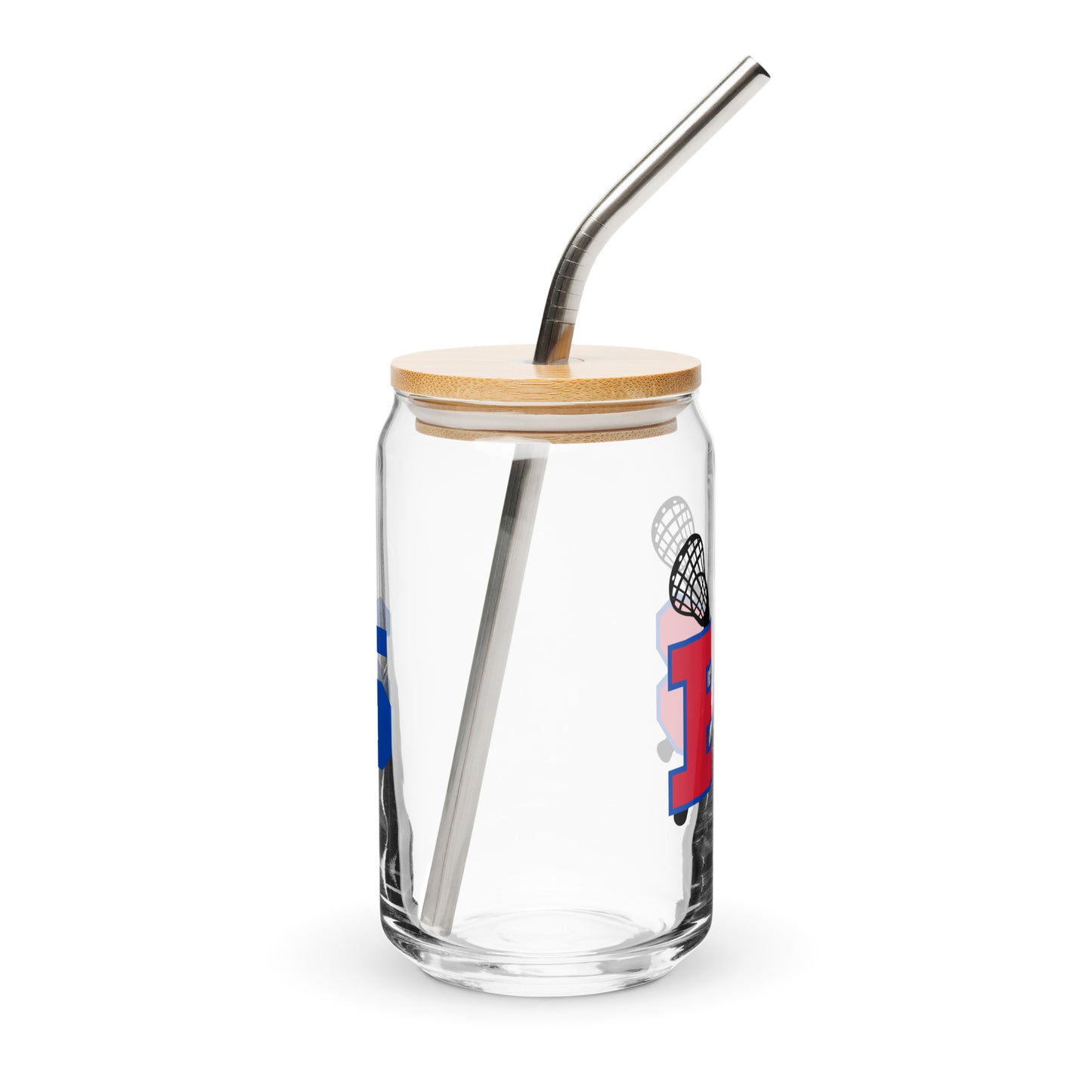 Bartlett HS Lacrosse Can-Shaped Glass w/ Lid & Straw (16 oz) - Personalized