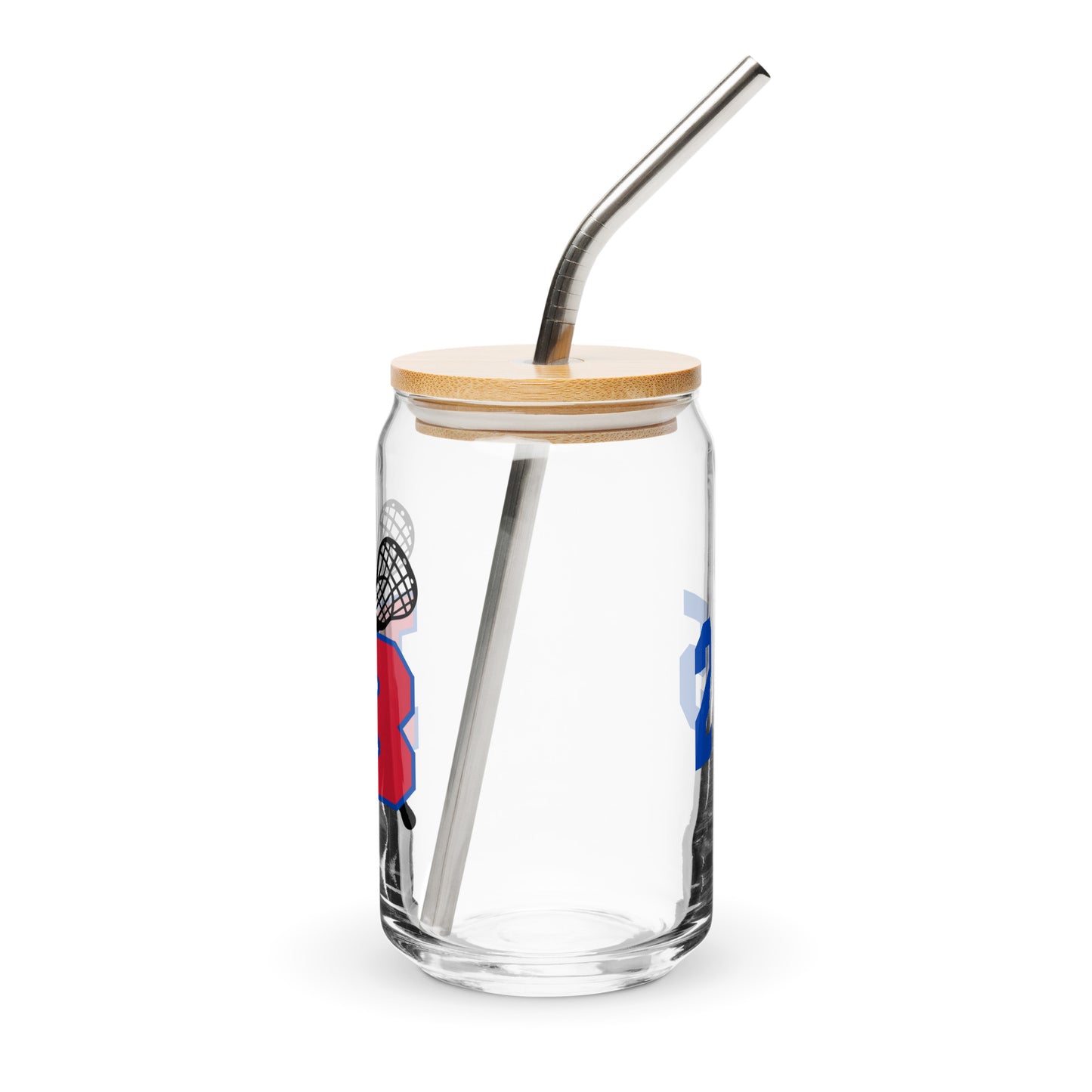 Bartlett HS Lacrosse Can-Shaped Glass w/ Lid & Straw (16 oz) - Personalized