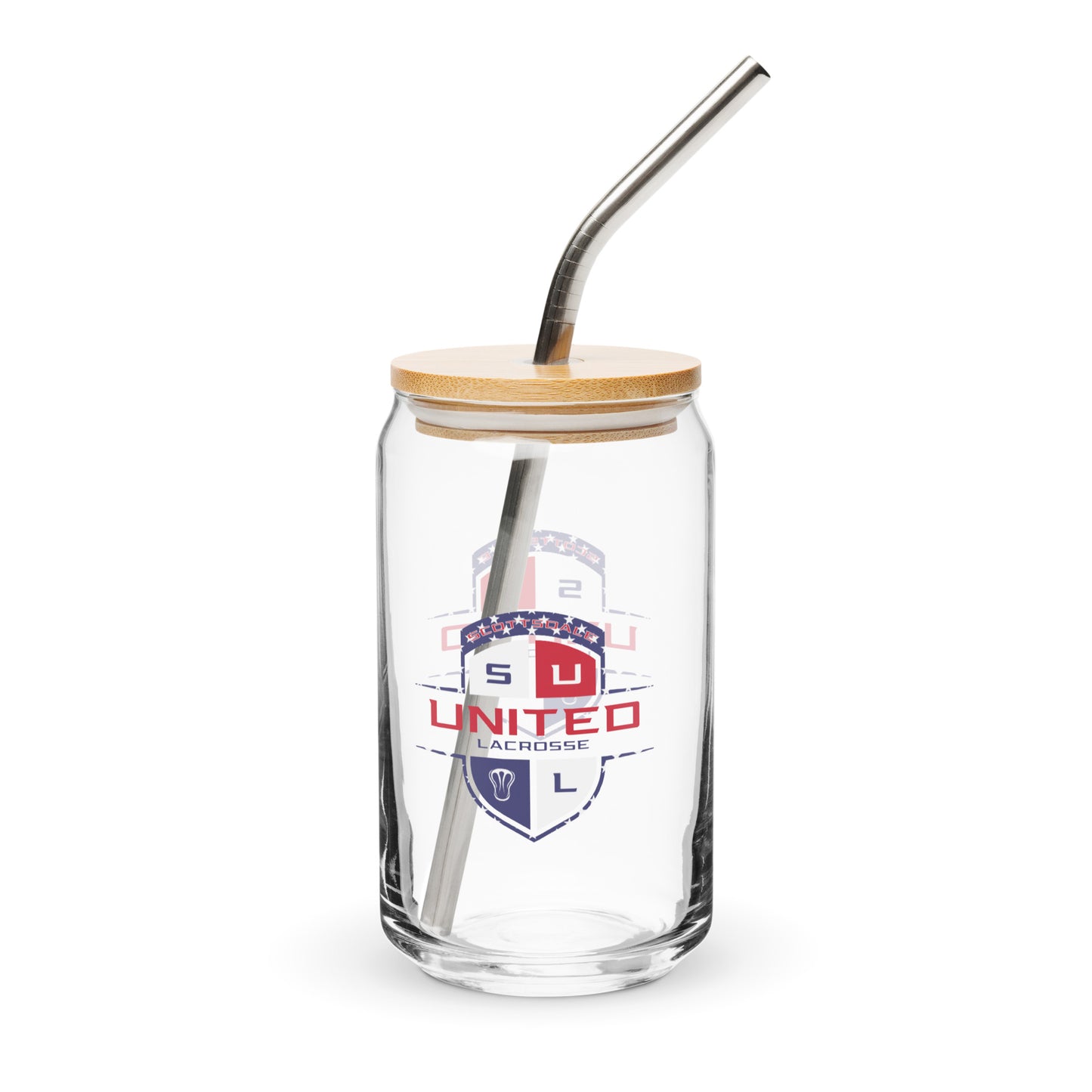 United Lacrosse USA Can-Shaped Glass w/ Lid & Straw (16 oz)