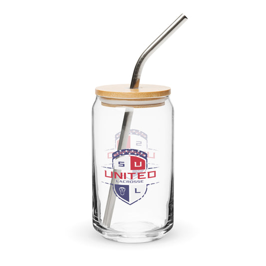 United Lacrosse USA Can-Shaped Glass w/ Lid & Straw (16 oz)