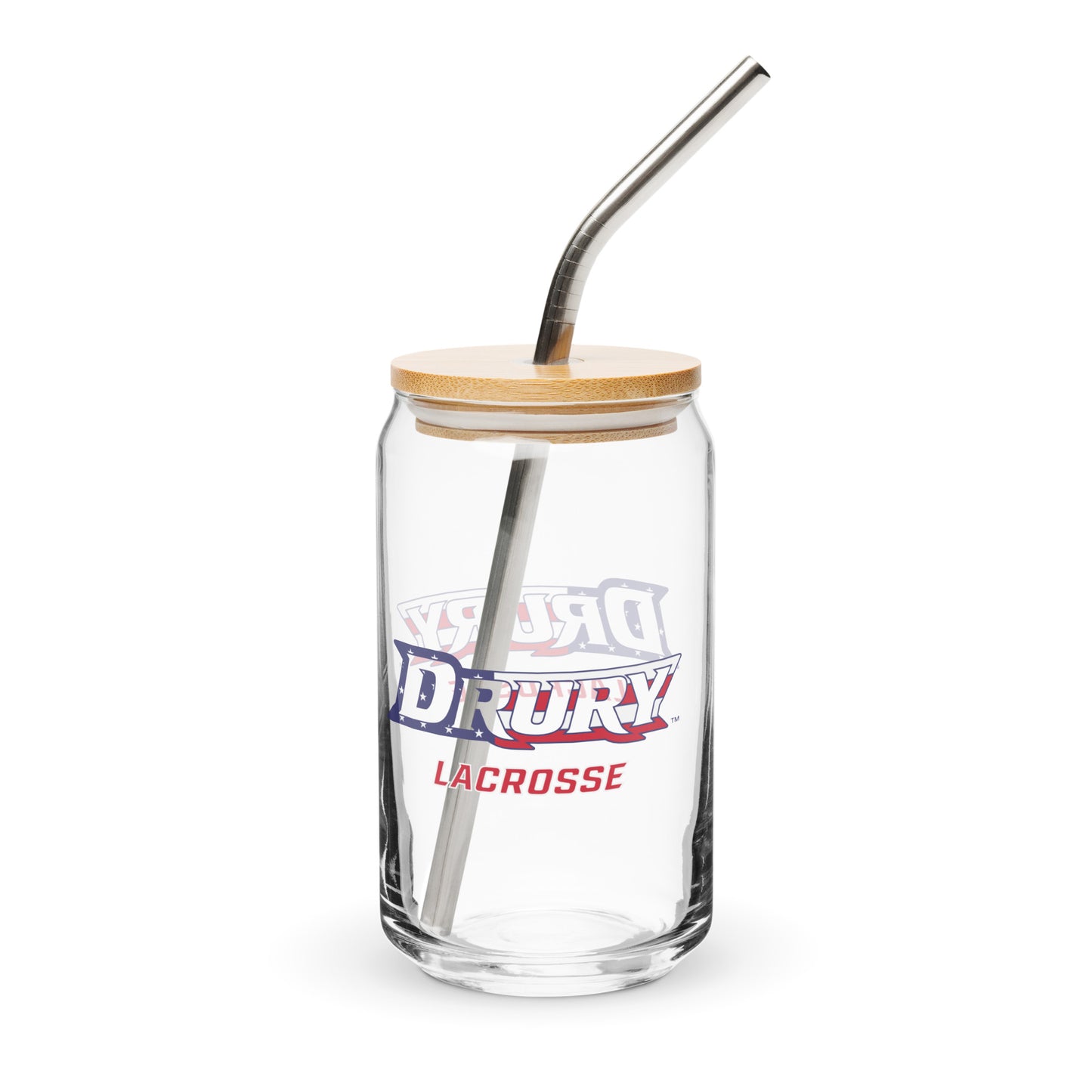 Drury Lacrosse Can-Shaped Glass w/ Lid & Straw (16 oz)