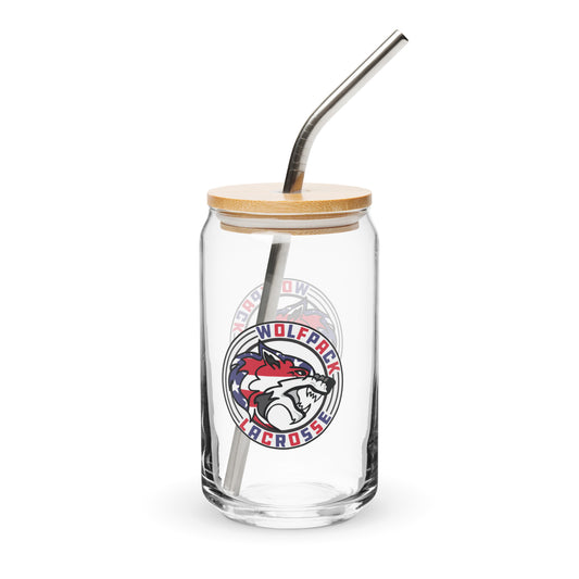Wolfpack Lacrosse Can-Shaped Glass w/ Lid & Straw (16 oz)