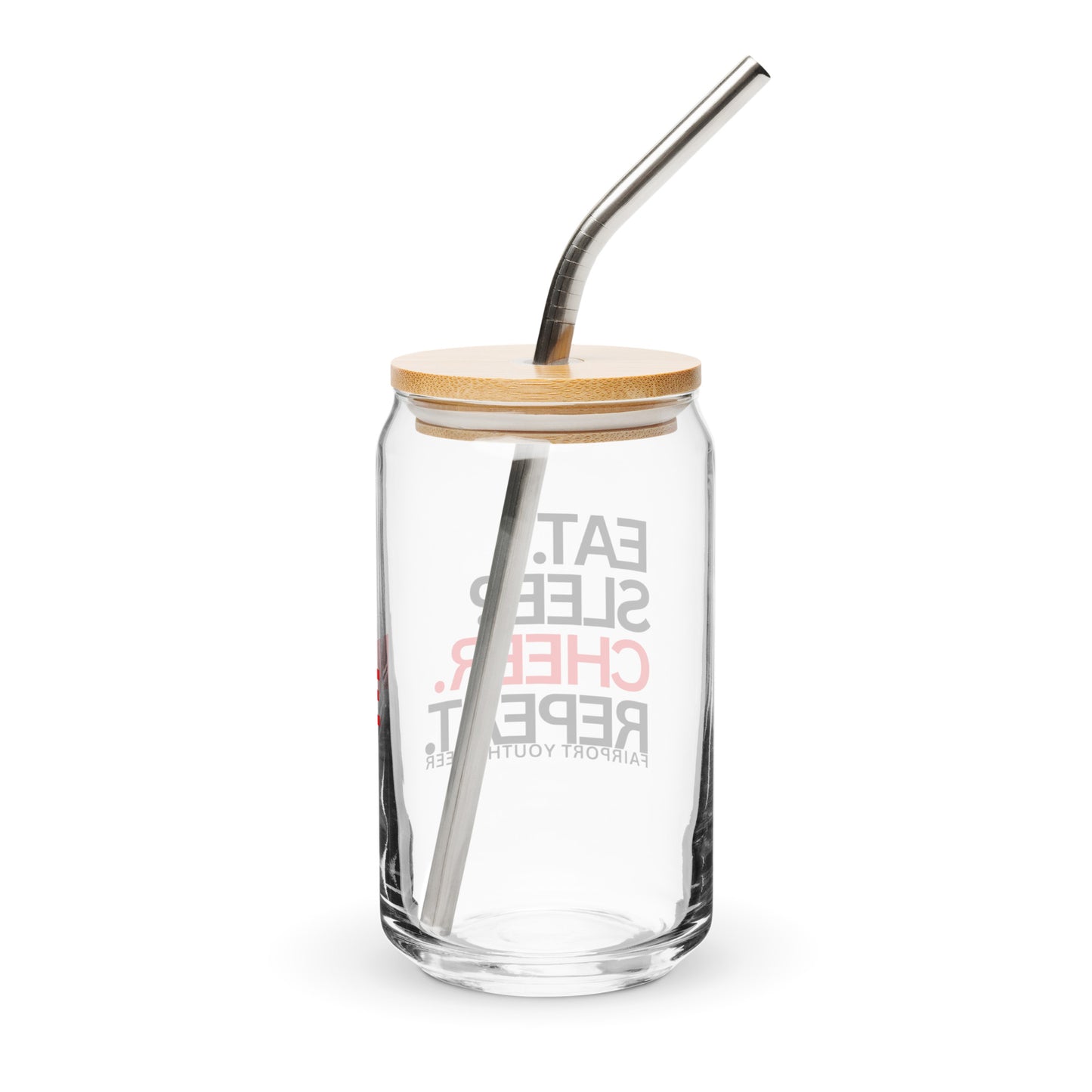 Fairport Football and Cheer Can-Shaped Glass w/ Lid & Straw (16 oz) - Personalizable