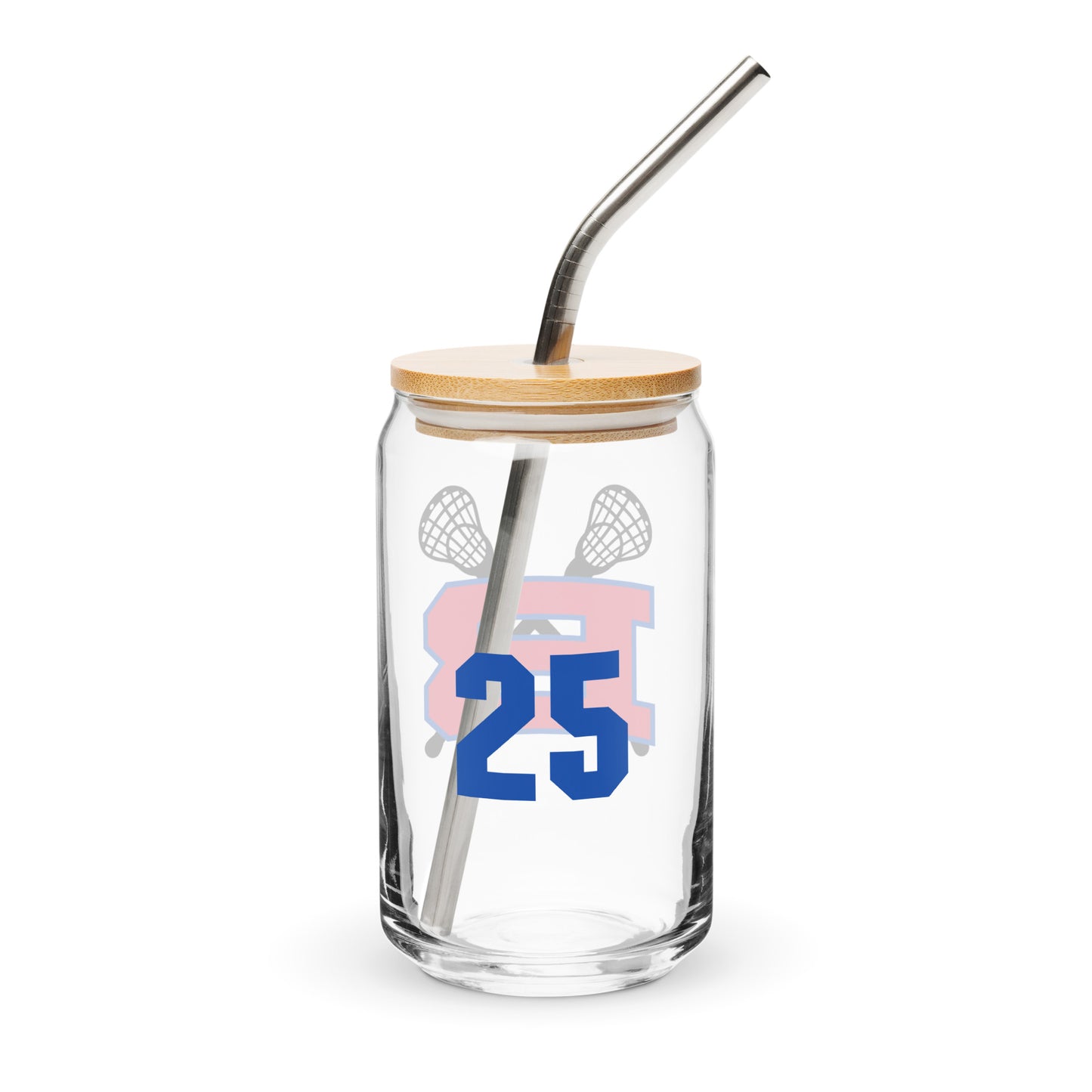 Bartlett HS Lacrosse Can-Shaped Glass w/ Lid & Straw (16 oz) - Personalized