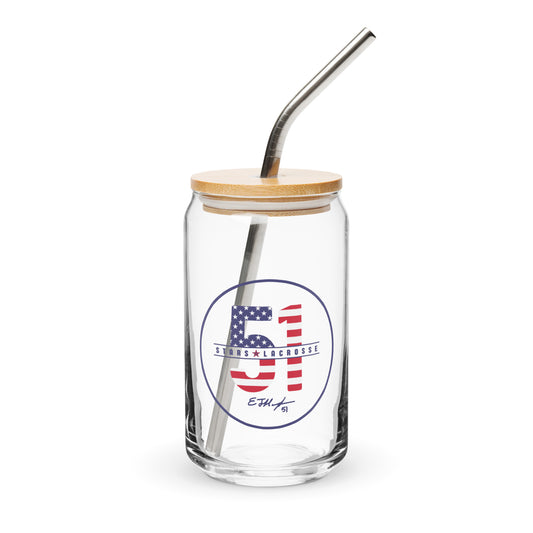 51 Stars Lacrosse Can-Shaped Glass w/ Lid & Straw (16 oz)