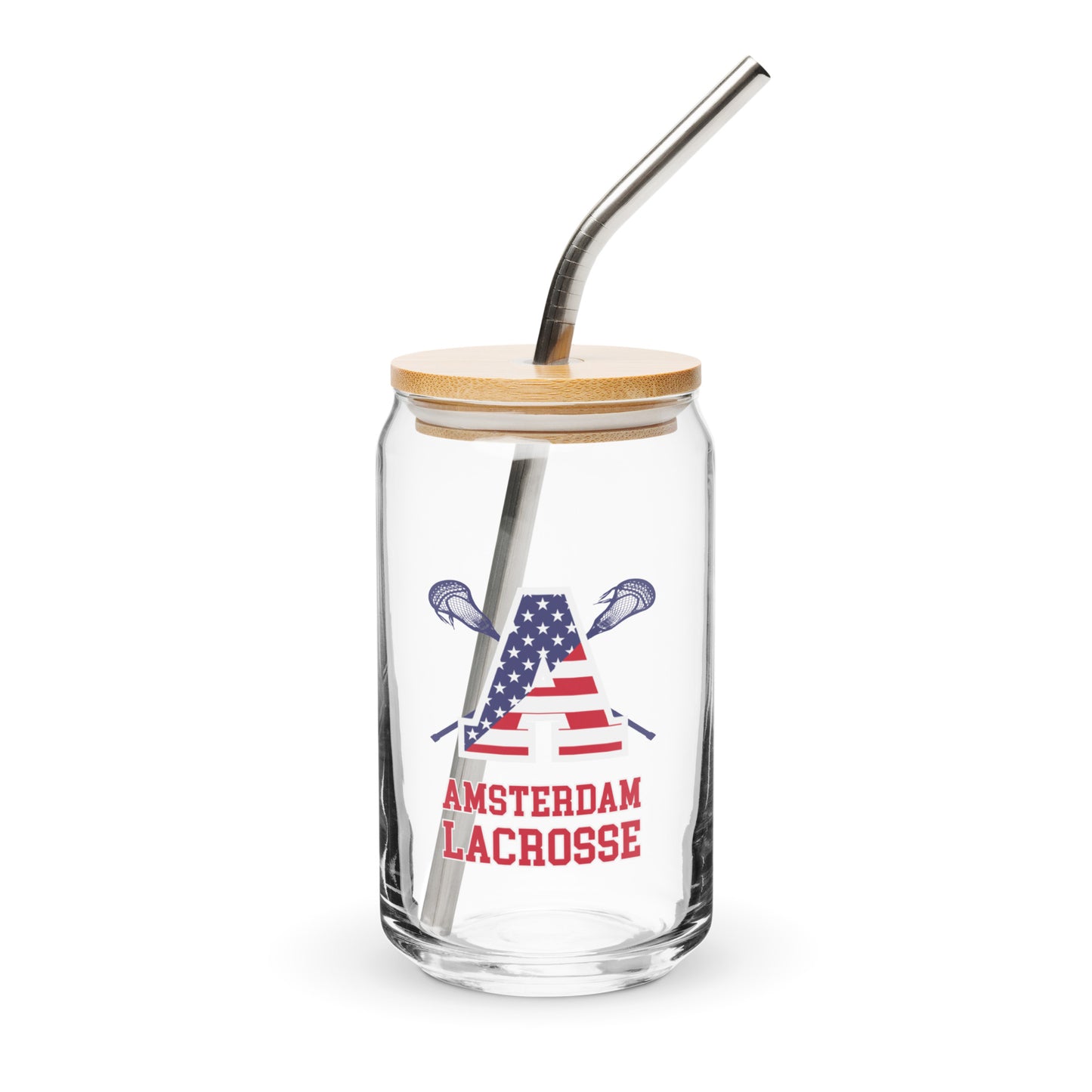 Amsterdam Lacrosse Can-Shaped Glass w/ Lid & Straw (16 oz)