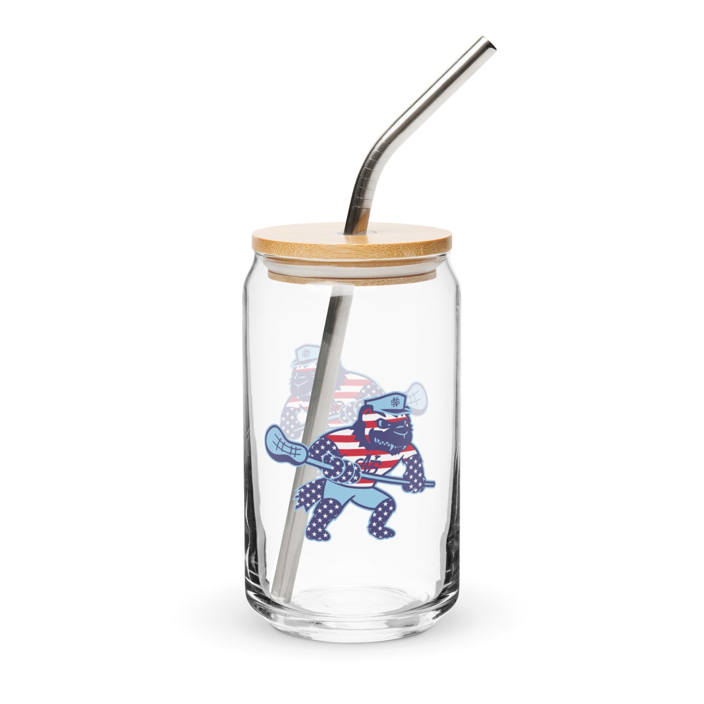 North Stafford Lacrosse USA Can-Shaped Glass w/ Lid & Straw (16 oz)