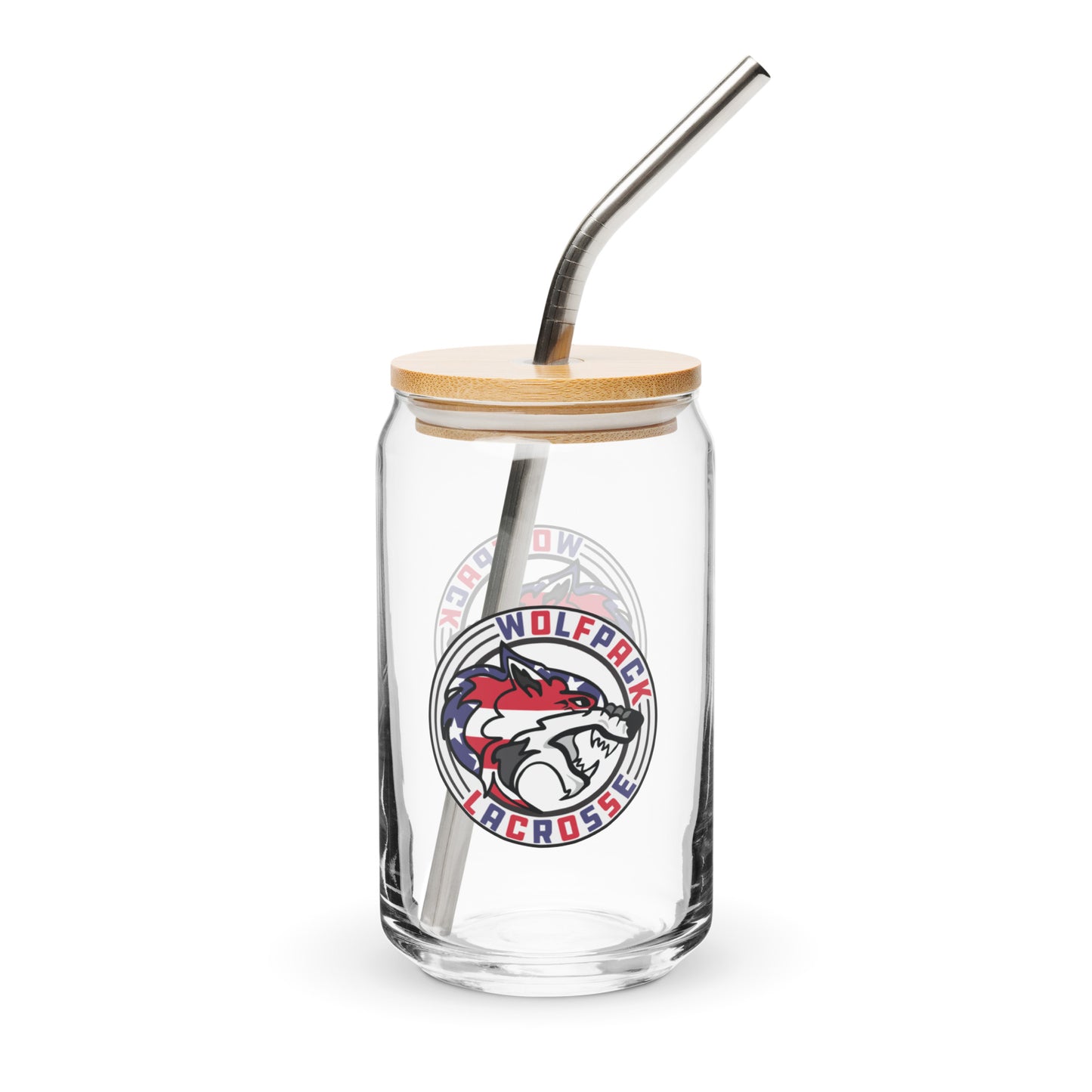 Wolfpack Lacrosse Can-Shaped Glass w/ Lid & Straw (16 oz)