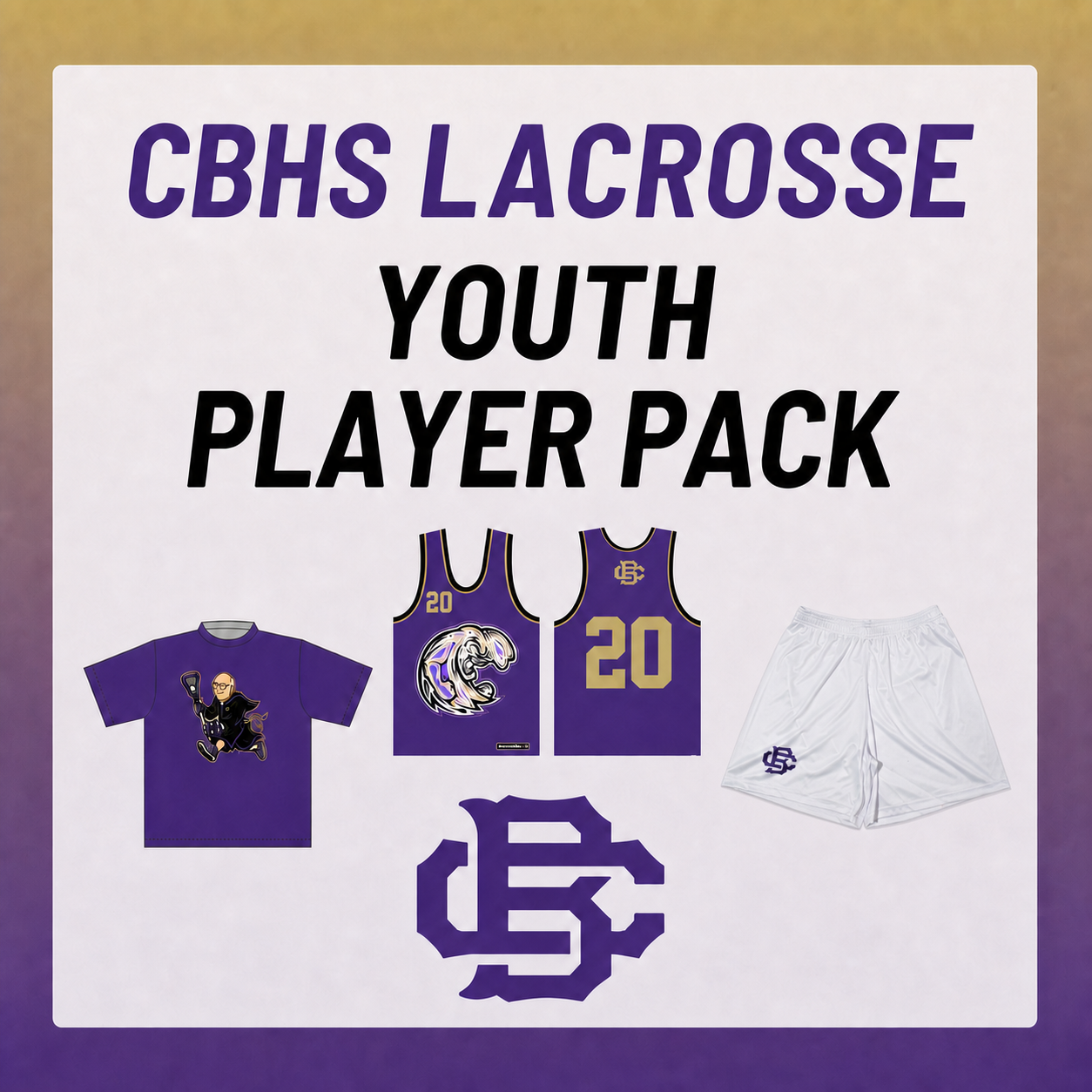 CBHS Youth player pack – purple pinnie, white shorts, purple shooting shirt