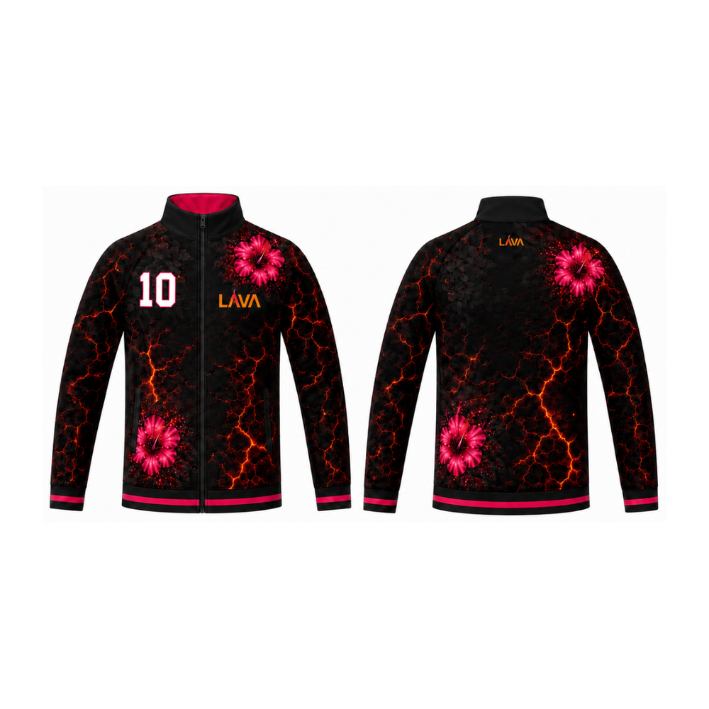 Full-Zip Track Jacket — Living Aloha Volleyball, front and back views