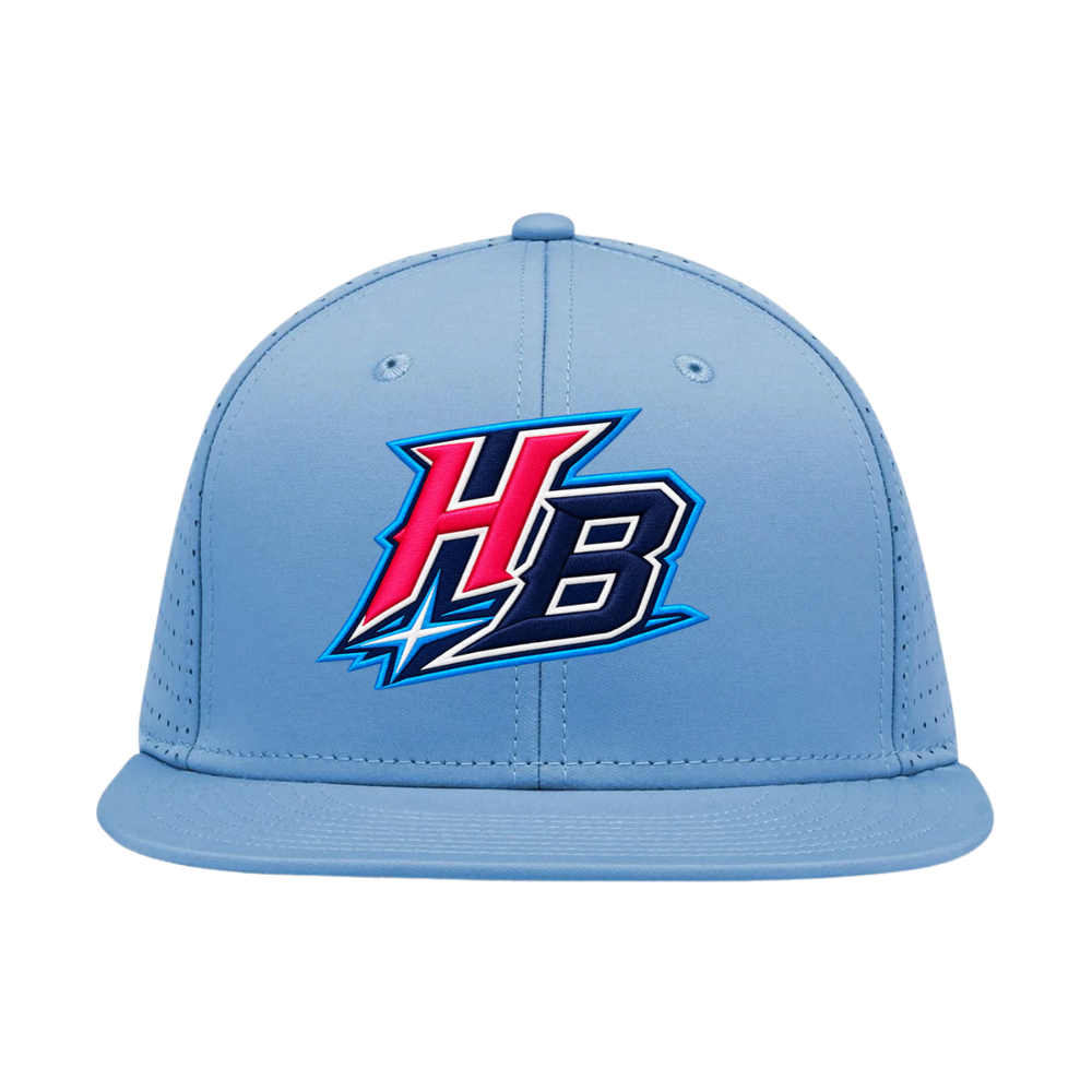 Columbia Blue Low Pro Perforated GameChanger cap with embroidered Hustle Baseball logo