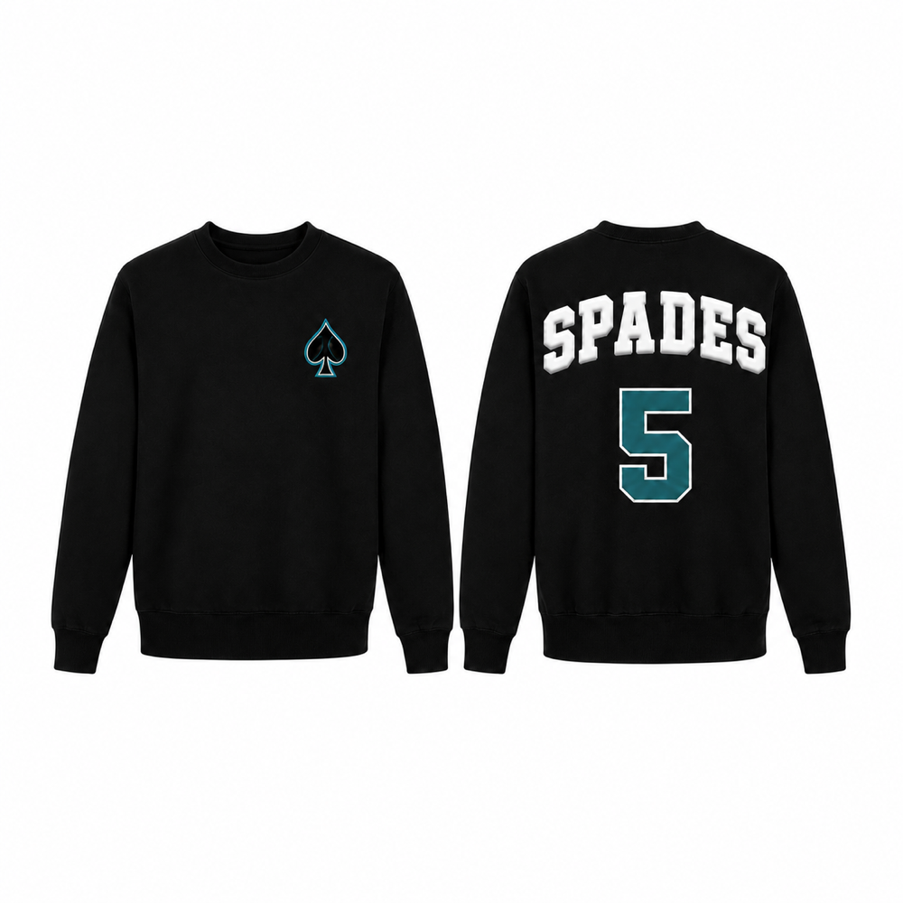 South Bay Spades Lane Seven 3D Puff Crewneck — Black