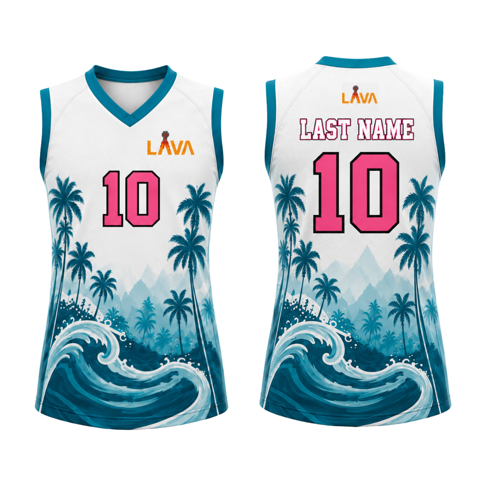 Ocean Breeze Sleeveless Jersey — Living Aloha Volleyball, front and back views