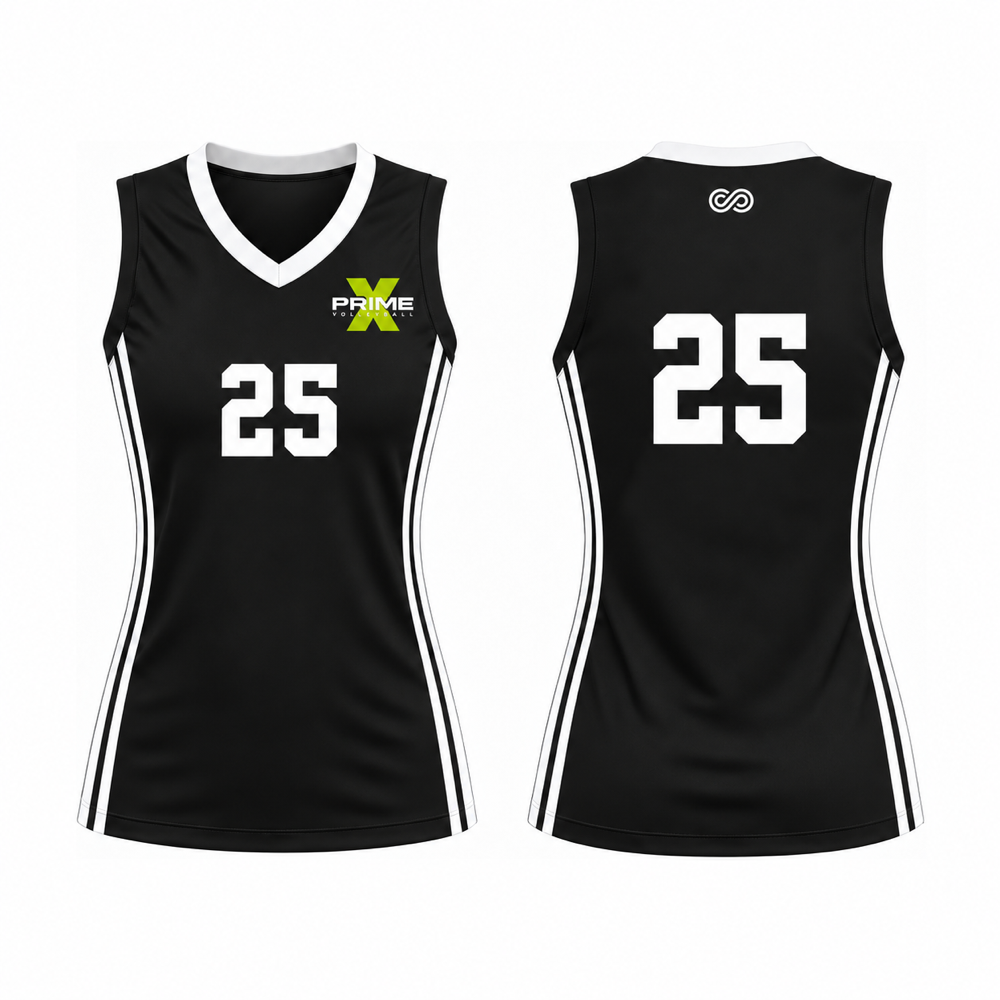 Sleeveless Volleyball Jersey — Black / White — front and back views