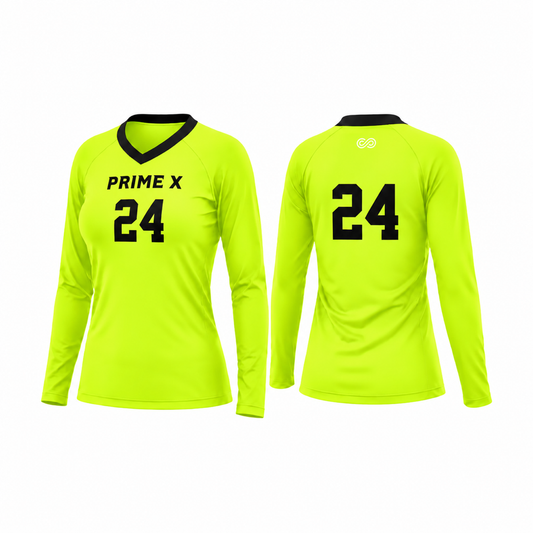 Long Sleeve Volleyball Jersey — Volt / Black — front and back views