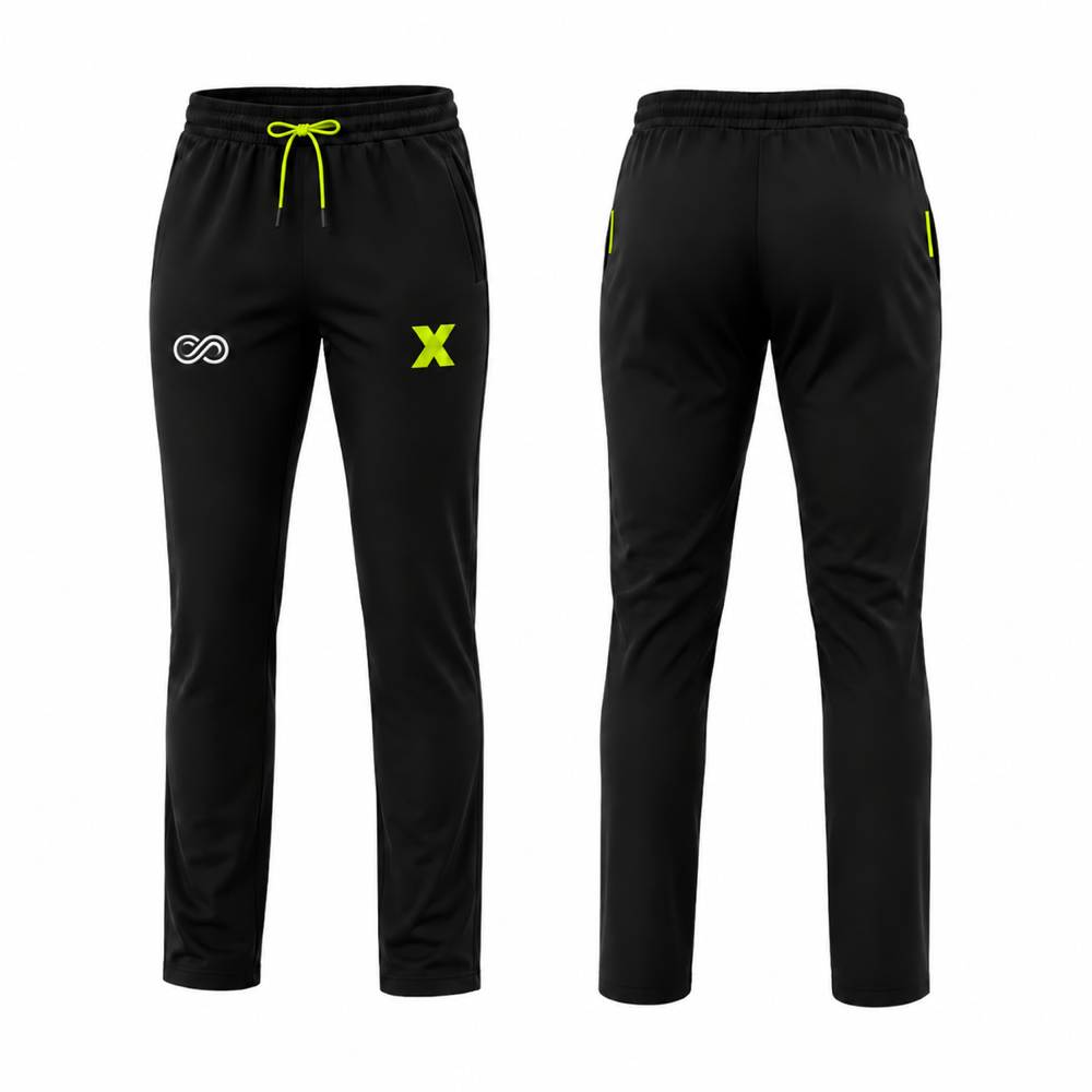 Open Bottom Track Pants — Black — front and back views