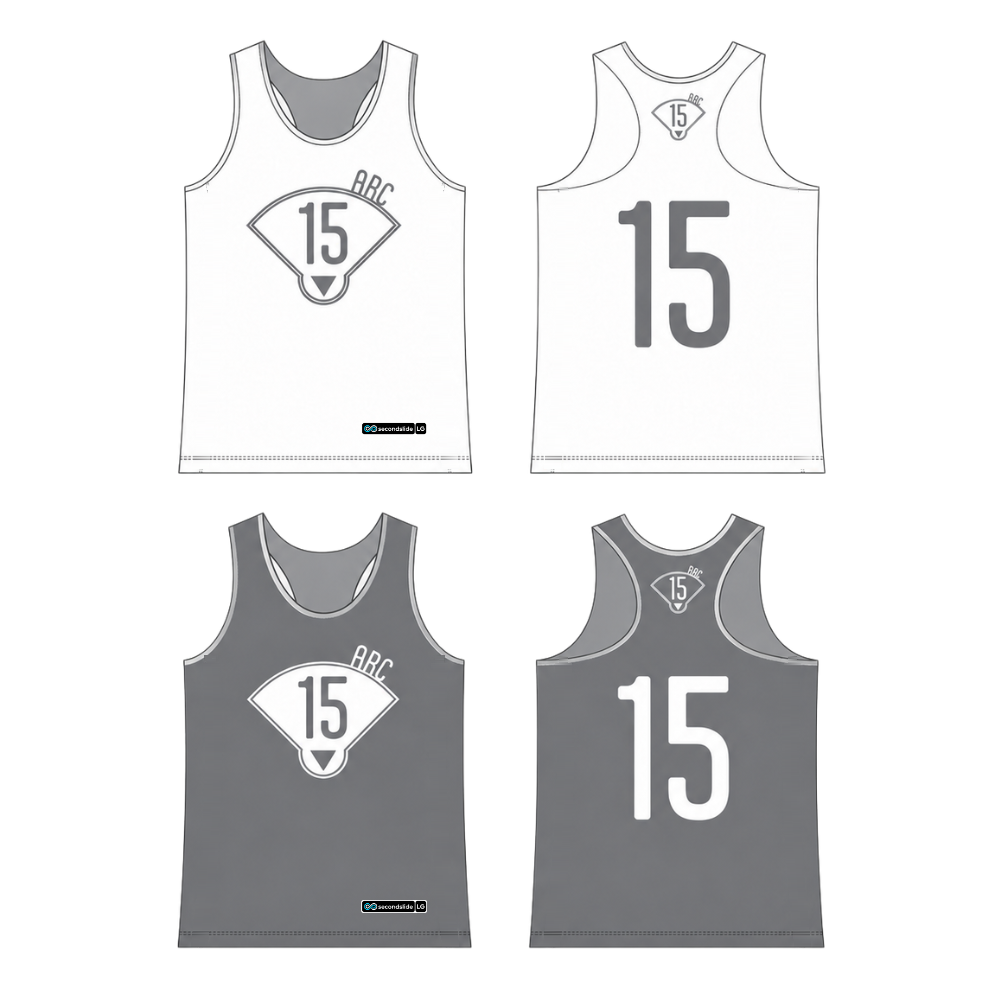 ARC Lacrosse grey and white reversible racerback practice pinnie