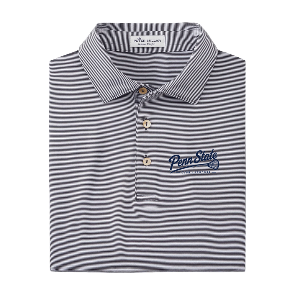 Iron Peter Millar Men's Jubilee Striped Polo with Penn State Club Lacrosse logo