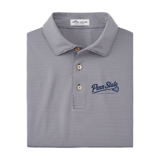 Iron Peter Millar Men's Jubilee Striped Polo with Penn State Club Lacrosse logo