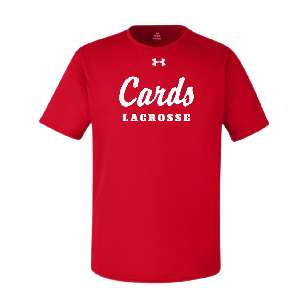 Red Under Armour Men's Team Tech T-Shirt with Cards Lacrosse script