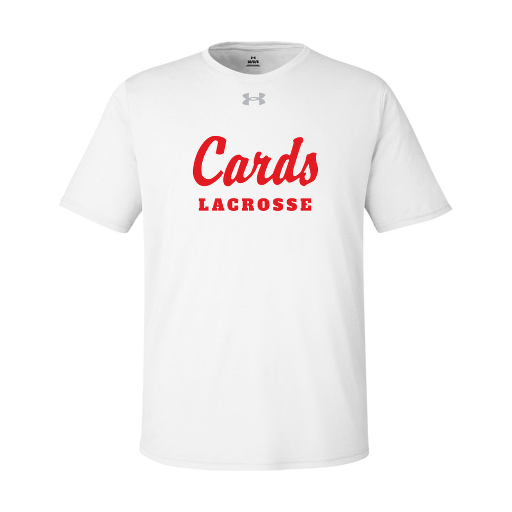 White Under Armour Men's Team Tech T-Shirt with Cards Lacrosse script