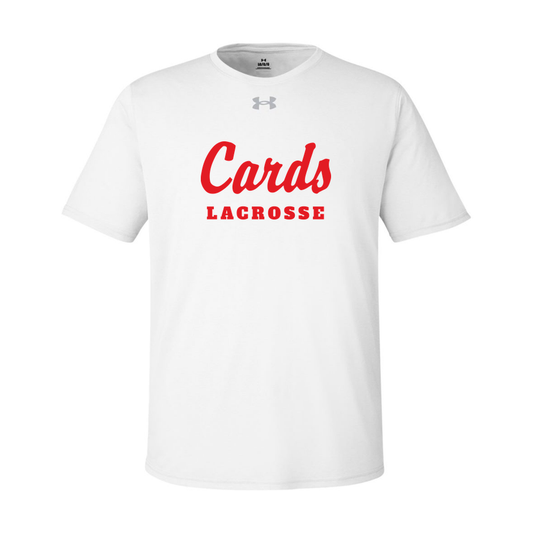 White Under Armour Men's Team Tech T-Shirt with Cards Lacrosse script