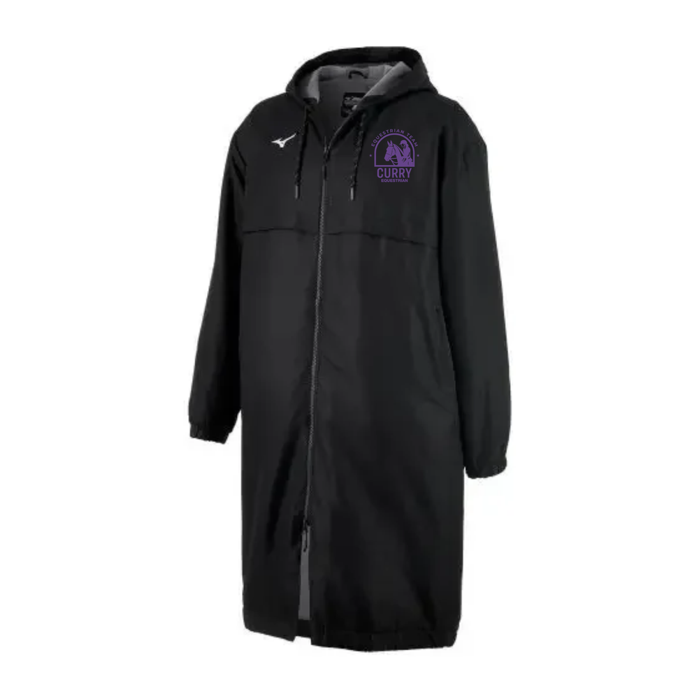 Black Mizuno Team Parka with purple Curry Equestrian left-chest embroidery