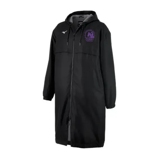 Black Mizuno Team Parka with purple Curry Equestrian left-chest embroidery