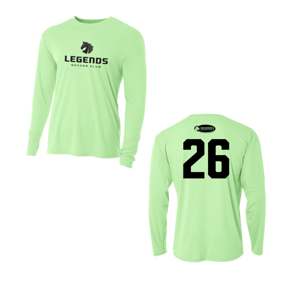 Adult Legends Long Sleeve Practice Shirt — approved front and back Light Lime design