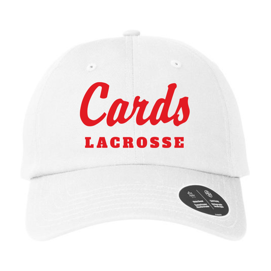 White Under Armour Team Chino Hat with Cards Lacrosse script
