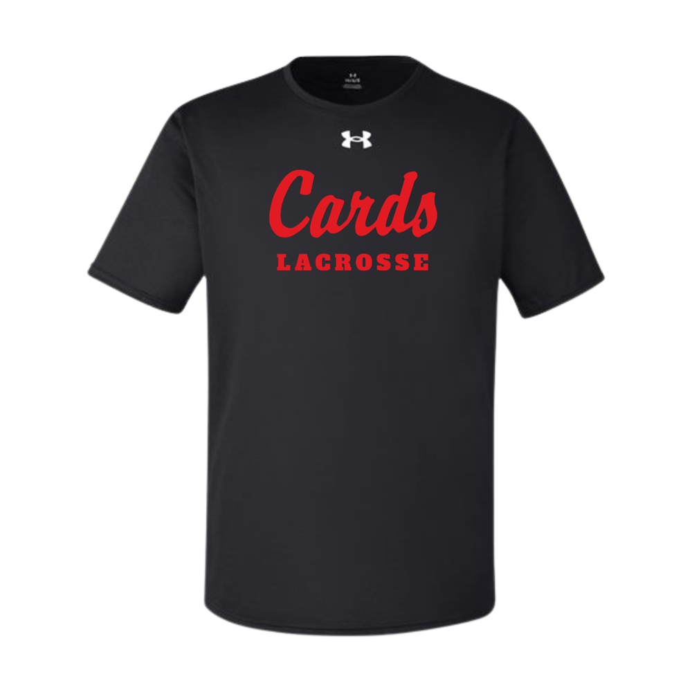 Black Under Armour Men's Team Tech T-Shirt with Cards Lacrosse script