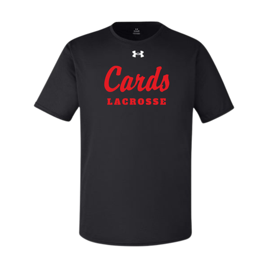 Black Under Armour Men's Team Tech T-Shirt with Cards Lacrosse script