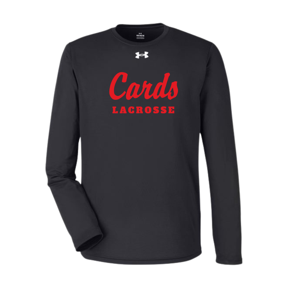 Black Under Armour Men's Team Tech Long-Sleeve T-Shirt with Cards Lacrosse script