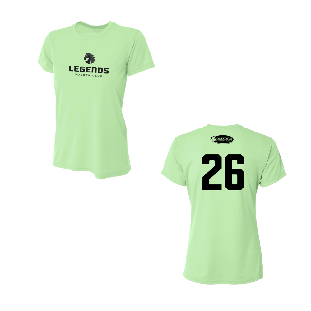 Women's Legends Practice Shirt — approved front and back Light Lime design