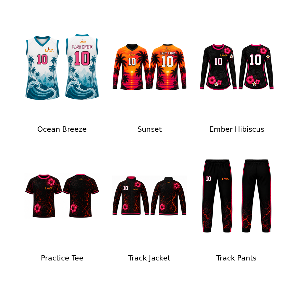 Required Living Aloha player pack: three jerseys, practice tee, full-zip track jacket and open-bottom track pants